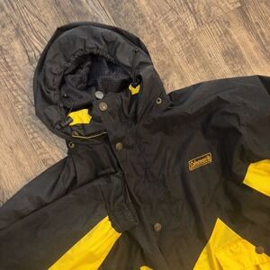 Coleman Windbreaker Jacket Mens Large Black Yellow Colorblock Mesh Lined Hooded